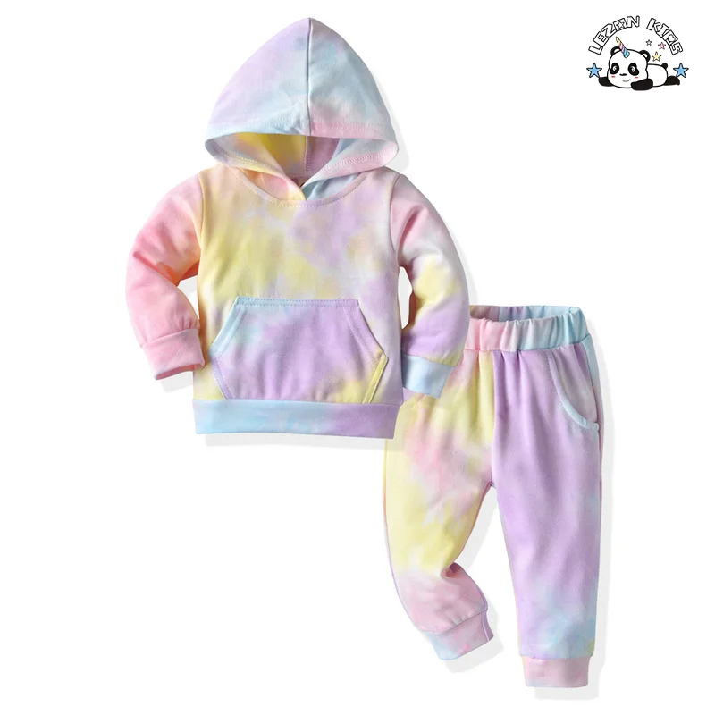 LEZONKIDS - Customizable Winter Autumn Trendy Fashion Tie Dye Hoodie and Joggers Set Tracksuit Kids Girl Fall Clothing